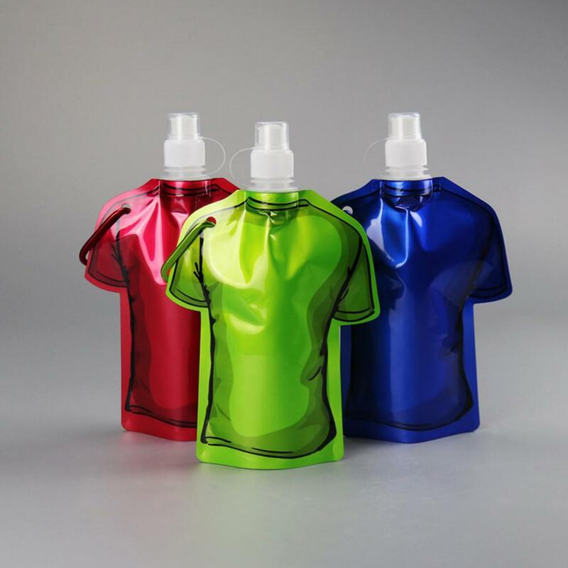 Bolsa de agua plegable portátil con forma de camiseta, botella para beber sin Bpa, reutilizable, a prueba de fugas, para senderismo, 500ml