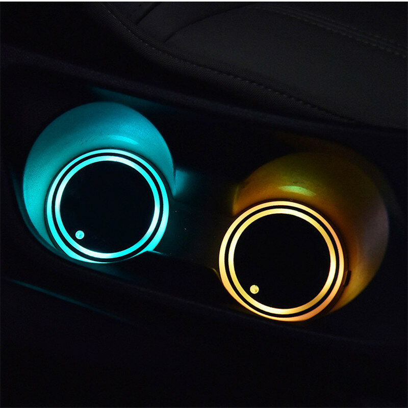 LED Car Water Coaster Luminous Light, RGB 7 Colorido, Sensor USB, Vibração Atmosfera, Suporte da lâmpada, Iluminação Decoração do carro, 100pcs