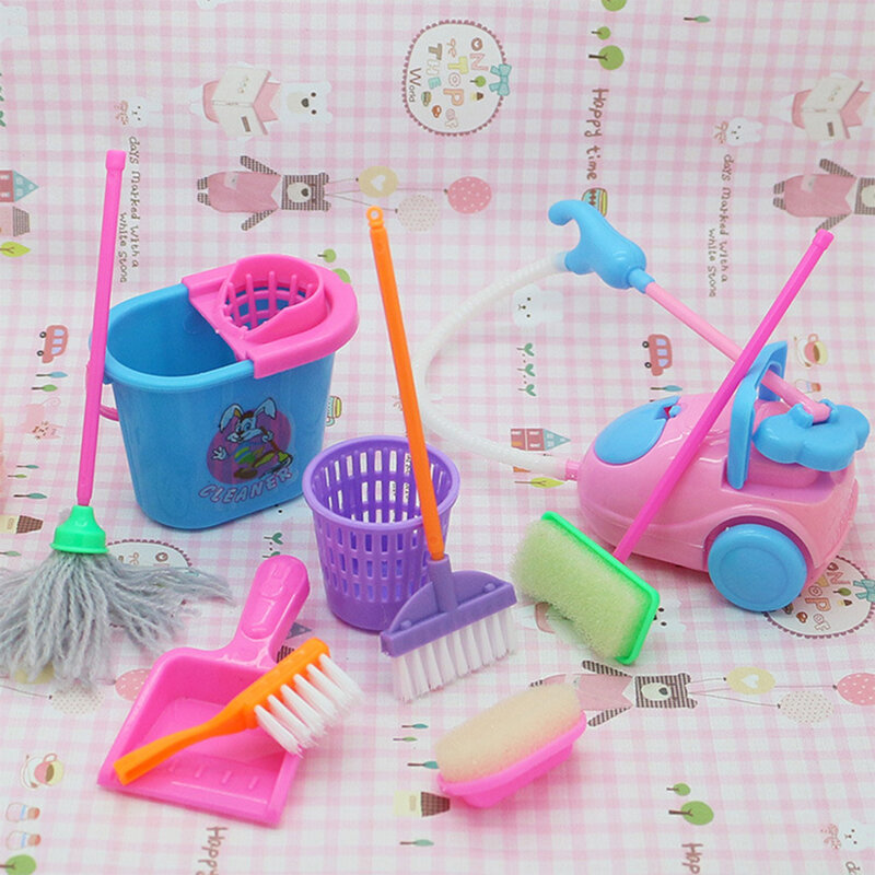 Miniature Furniture Cleaning Tool Set, Doll House Acessórios, Pretend Play Toy Things for Dolls, 6 Pcs, 9Pcs, 1Set