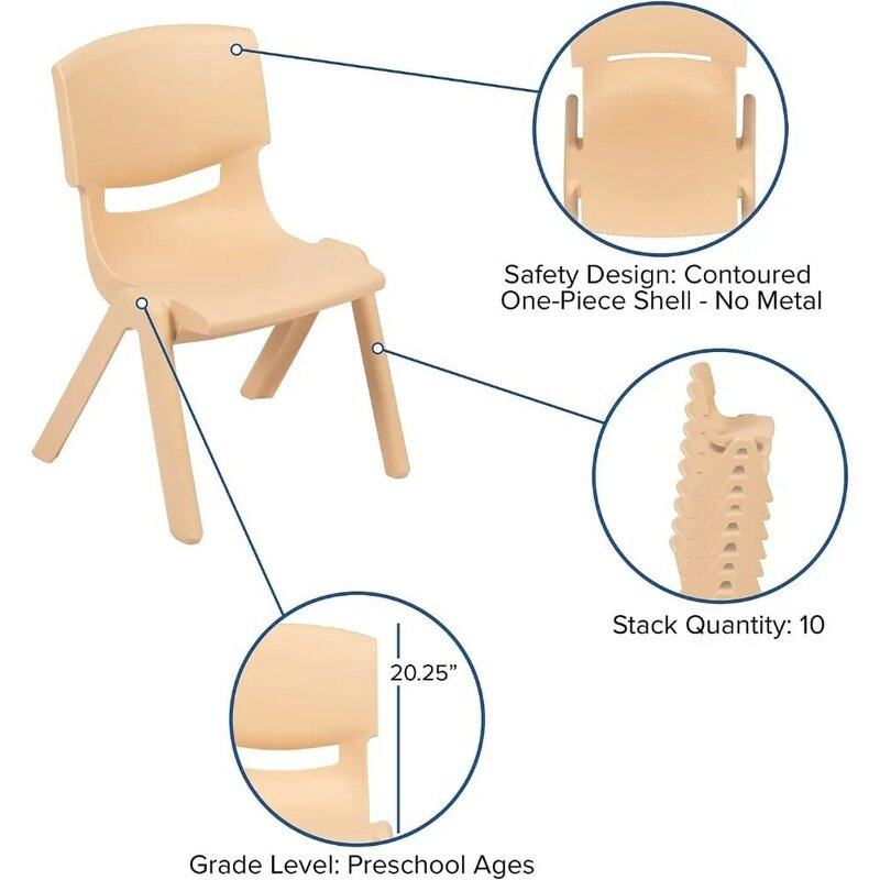 Furnitur meja dan kursi anak-anak, meja kegiatan persegi tinggi plastik alami dapat disetel dengan 4 kursi, meja dan kursi
