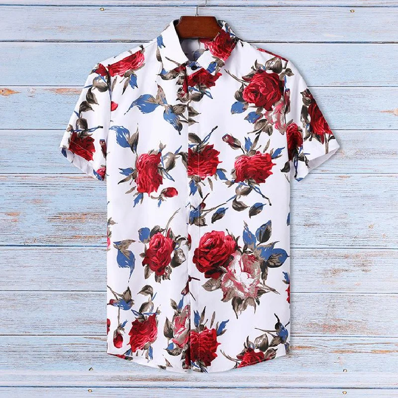 Botanical Floral Design Print Pattern Men Women Casual Shirts Fashion Short Sleeve Shirts Button Ups