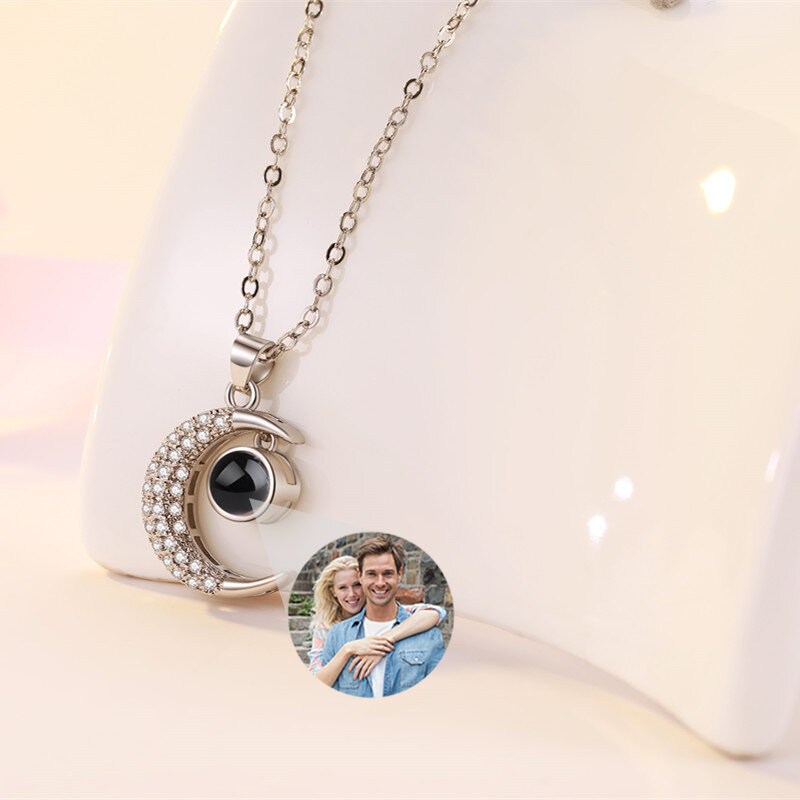 Personalized Photo Necklace Moon Projection Custom Picture Necklace for Women Memory Necklace with Picture Birthday Gifts