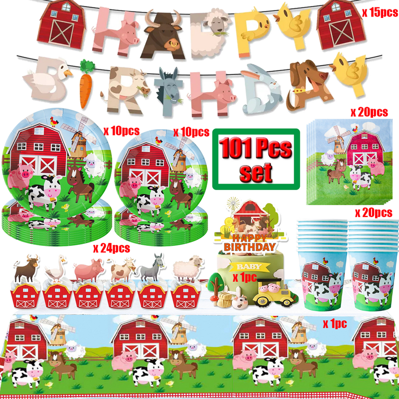 Farm Animal Cow decorazioni per feste di compleanno Set di stoviglie bomboniere per bambini Banner per palloncini tovaglia Baby Shower forniture per feste per bambini