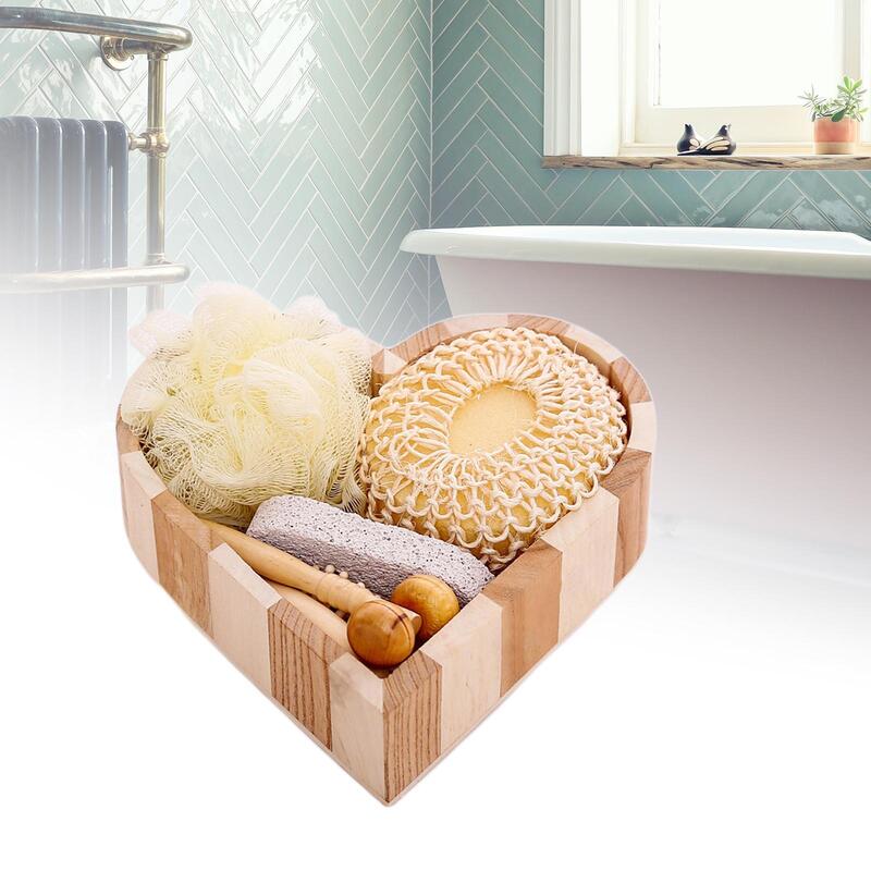 5x Bath Set Foot Pumice Stone in Heart Wooden Box for Women Girls