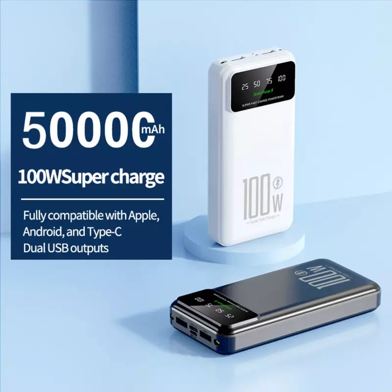 Xiaomi Mijia Power Bank pengisian daya portabel, Bank daya Super cepat 50000mAh 100W untuk iPhone Huawei Samsung