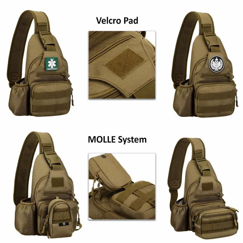 Tactical Militar Peito Sling Bag Water Resistant Ombro Mochila Mens One Strap Daypack com Water Bottle Holder