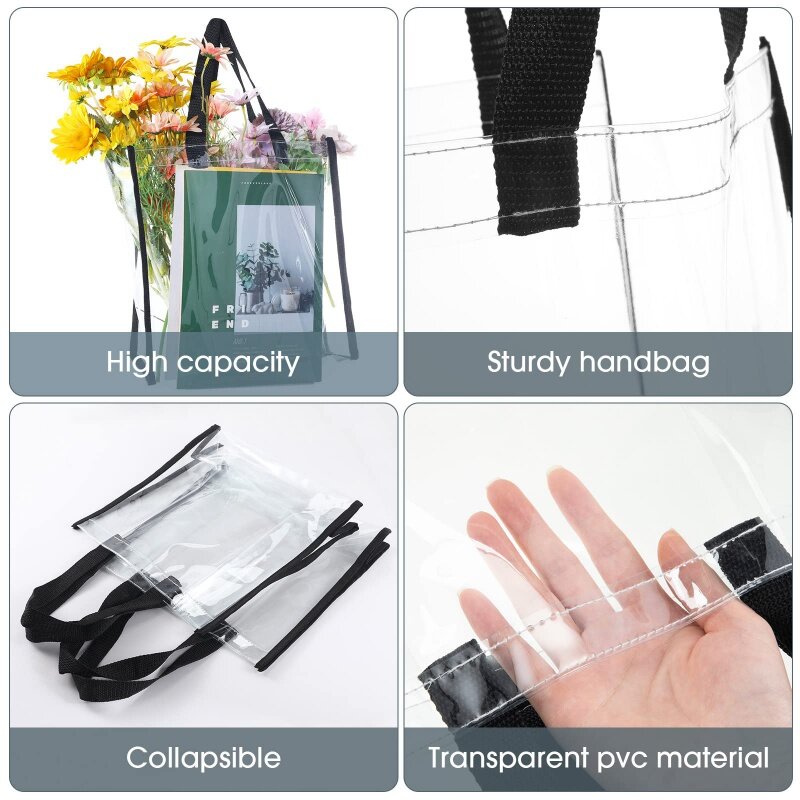 Customized product、High Quality Custom Logo Transparent Waterproof PVC Tote Bag Shopping bag with Zipper Pvc Beach Hand Ba