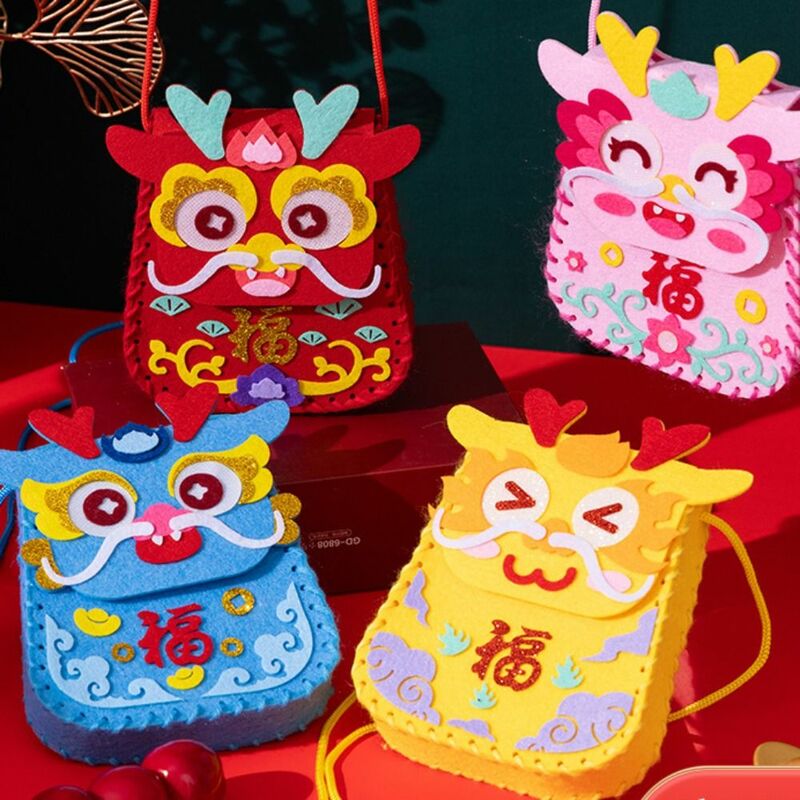 Bolsa de la suerte de estilo chino con patrón de dragón, juguete artesanal, manualidades, Material de jardín de infantes, paquete con cuerda colgante