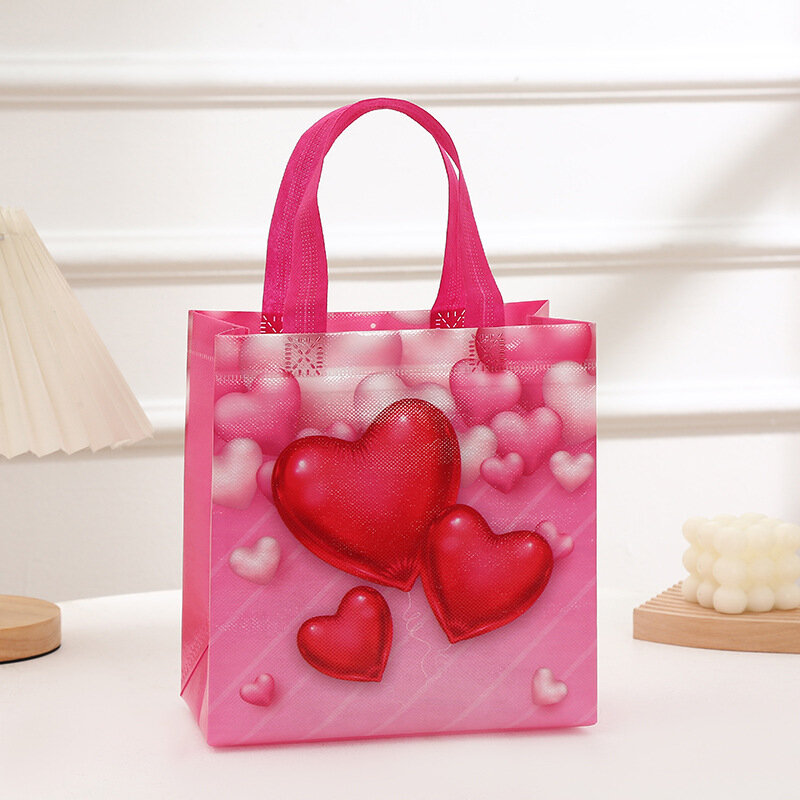 Niet-Geweven Stof Roze Liefde Valentijnsdag Verjaardag Handtas Met Bedrukt Logo, Bruiloft Boodschappentas, Cadeau Cadeau Cadeau