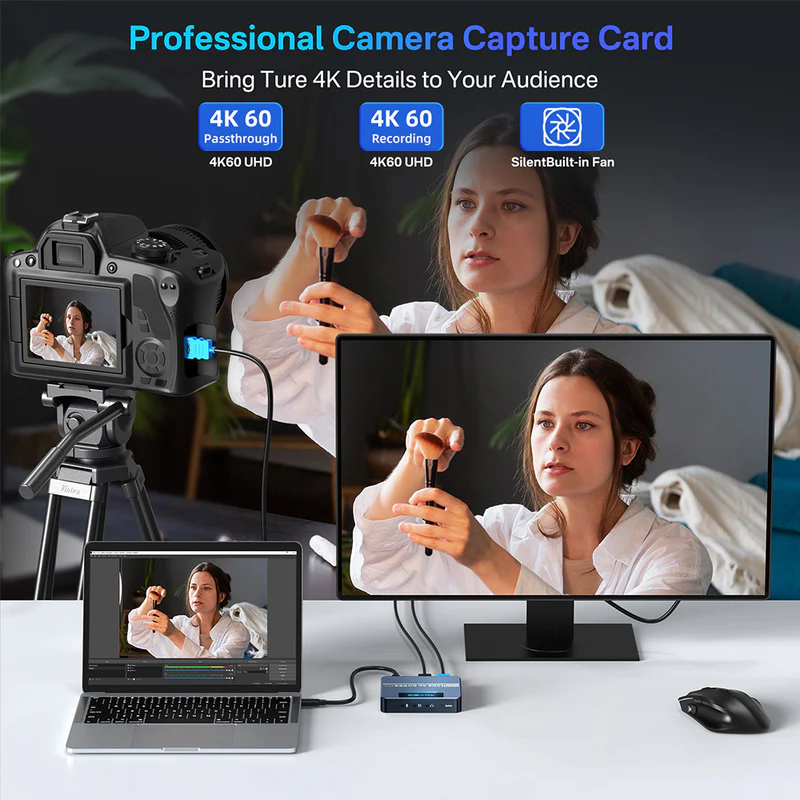Acasis การ์ดจับภาพวิดีโอ, HDR10 4K60 RGB สำหรับกล้อง iPad คอนโซลเกมสำหรับถ่ายทอดสดการประชุมทางวิดีโอ