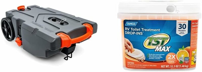 Camco Rhino 36-Gallon Portable Waste Tote Tank Bundle for RVs/Campers | with Orange-Scent Toilet Treatment Drop-Ins
