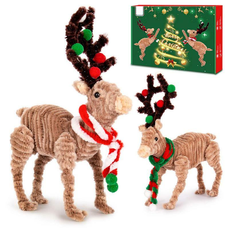 DIY Christmas Craft Kit Plush Reindeer Decorating Set Pipe Cleaners Art Craft Set Christmas Reindeer Home Decor Christmas Crafts