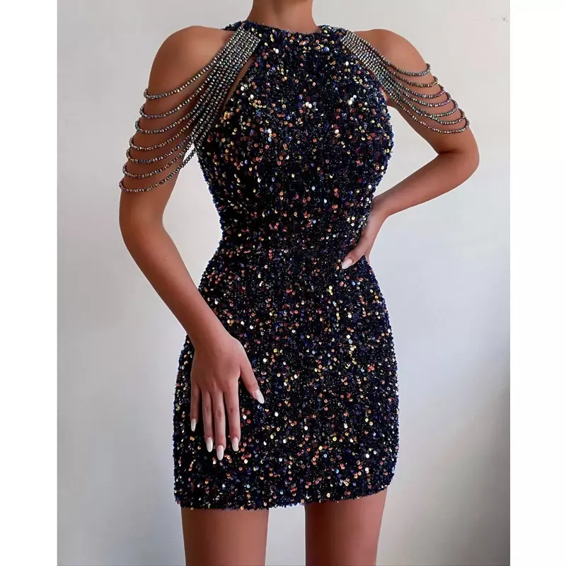 MOONBIFFY Off Shoulder Women Gold Sequin Short Dresses for Party Bodycon Dress Ladies Sexy shimmer Glitter Evening Dress