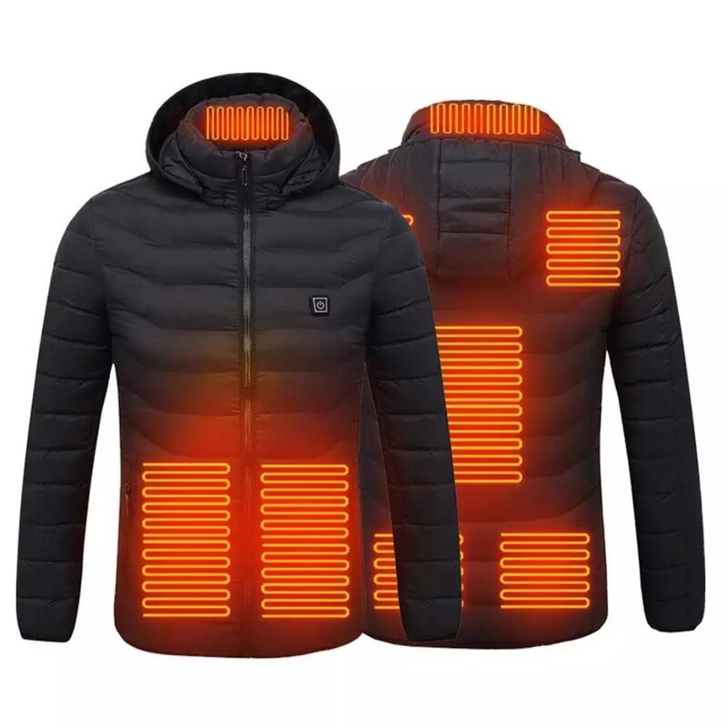 VOLALO 2024 NWE Men Winter Warm USB Heating Jackets Smart Thermostat Pure Color Hooded Heated Clothing Waterproof Warm Jackets