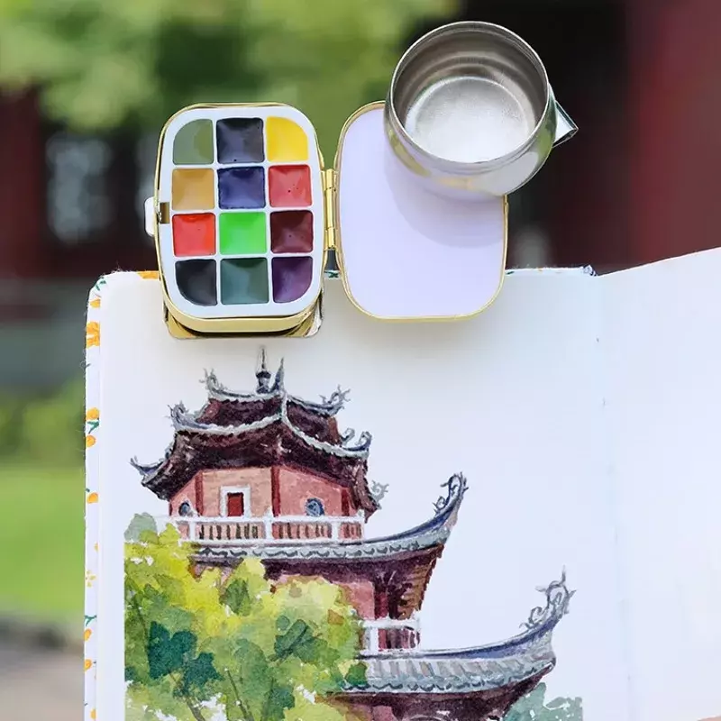 Mini Travel Watercolor Kit Solid Paint Distribution Iron Box Art Supplies Students Outdoor Painting Watercolor Palette Paint Box