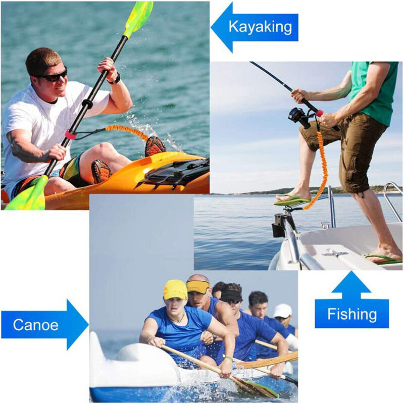1PC Elastic Kayak Paddle Leash Ajustável Kayak Rod Lanyard Com Segurança Gancho Fishing Rod Leash Tie Rope Rowing Boat Acessórios