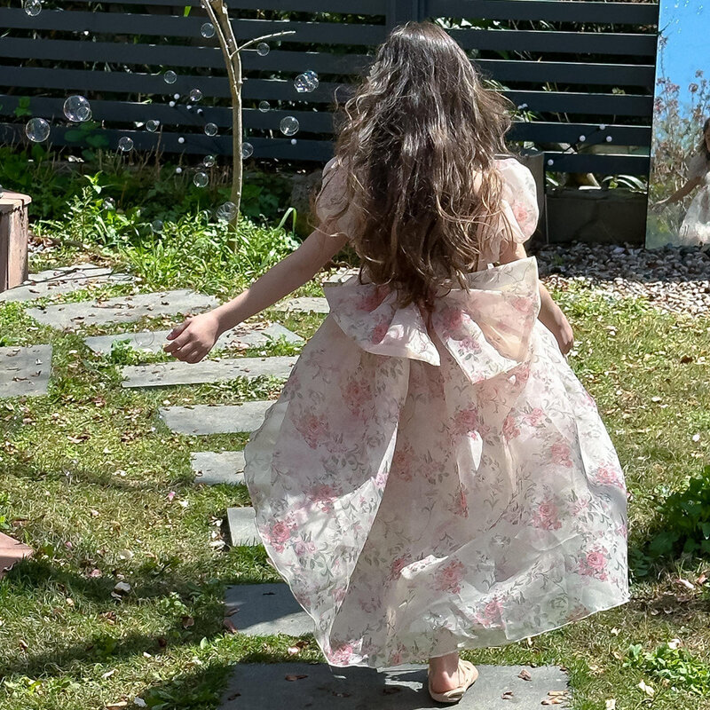 Kinder kleid Sommer Mädchen Prinzessin Kleid großes Mädchen Schatz fragmentierte Blume Bogen Schwanz Kleid Geburtstags feier Kleidung