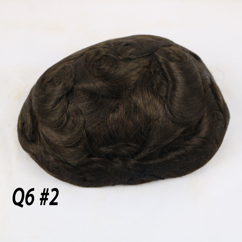 Q6 швейцарский парик из человеческих волос на передней и искусственной основе, мужской парик, темно-коричневый дышащий мужской парик, сменная система волос, капиллярный протез
