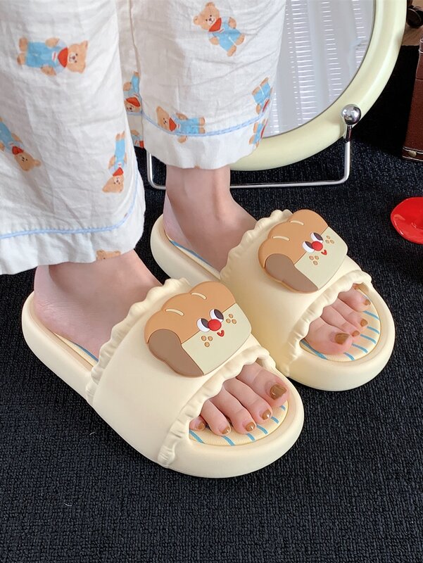 Women Slipper Thick Sole Slip On Slippers Fun And Cute Toast Women's Summer Fashion Home EVA Bathroom Slippers