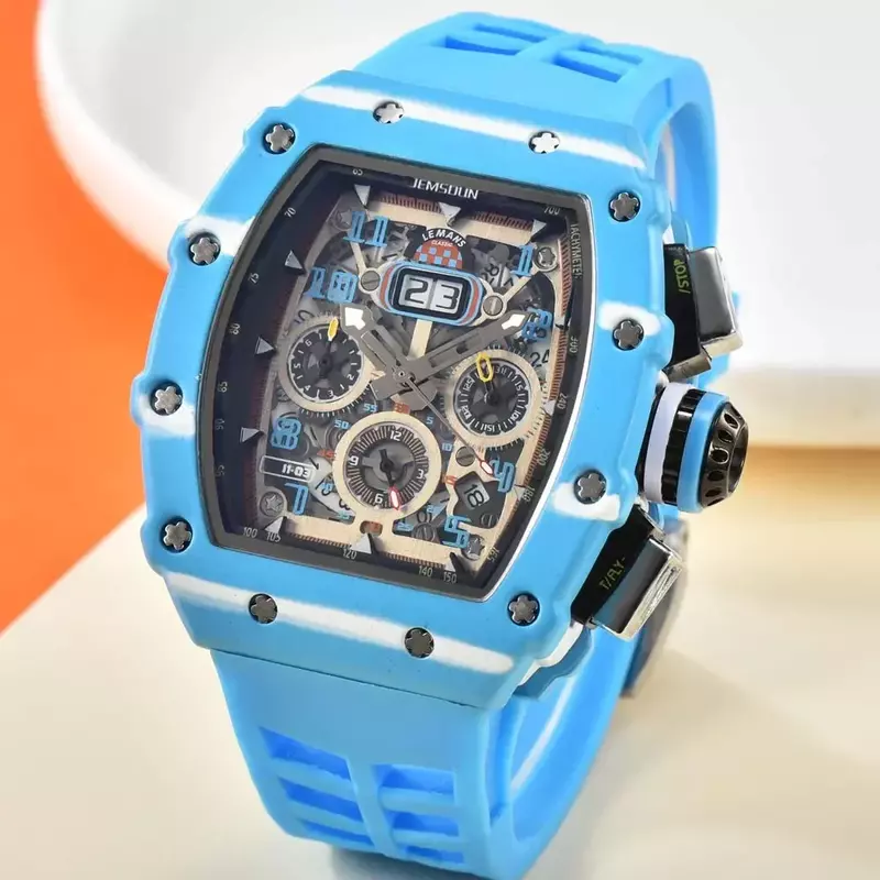 Reloj de cuarzo deportivo para hombre, cronógrafo clásico de marca Original, con diseño de camuflaje azul, fecha automática, 2024