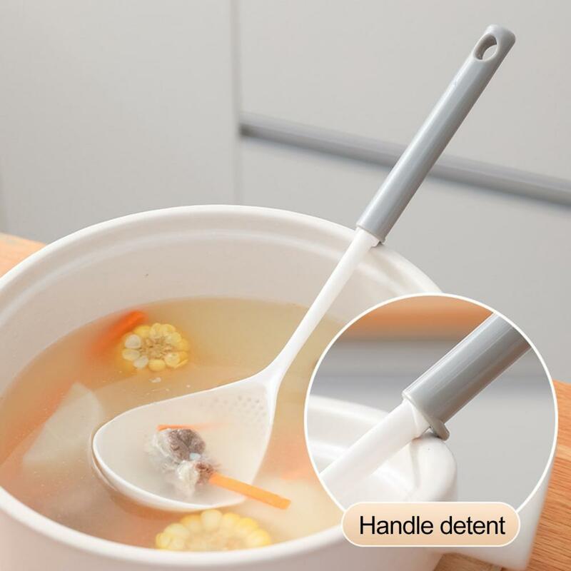 Cuchara de cocina resistente a la temperatura boquilla de drenaje con orificios de fuga mango largo colador de cuchara para cantina