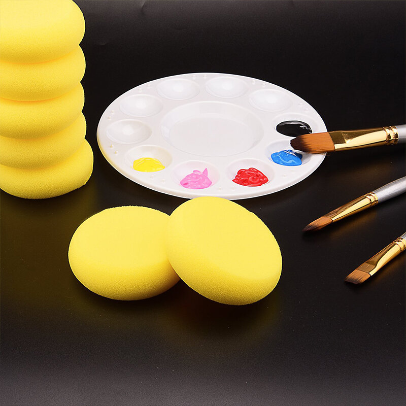 12 buah lukisan anak-anak kuning sikat spons Pastel bulat Diameter 7.5 stempel sikat spons belajar awal alat corat-coret