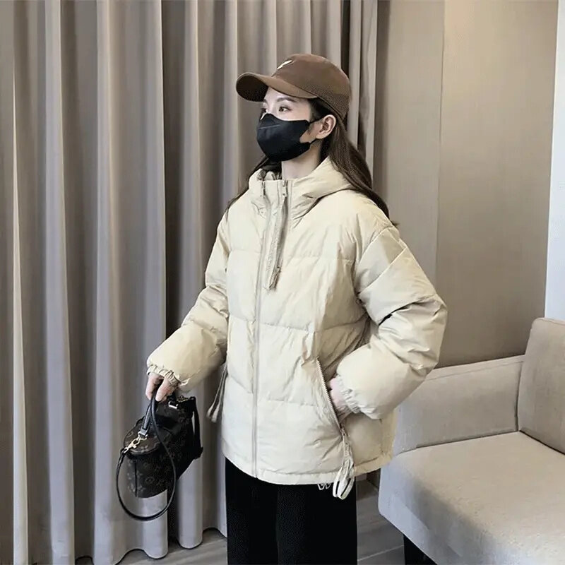 Женская короткая стеганая куртка, Утепленная зимняя куртка с капюшоном, Корейская версия, 2023