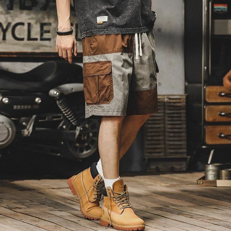 Shorts de carga vintage masculino com corda de desenho, calças soltas masculinas, tamanho grande emendado, tamanho grande largo, strech largo, whate aconchegante, Y2K