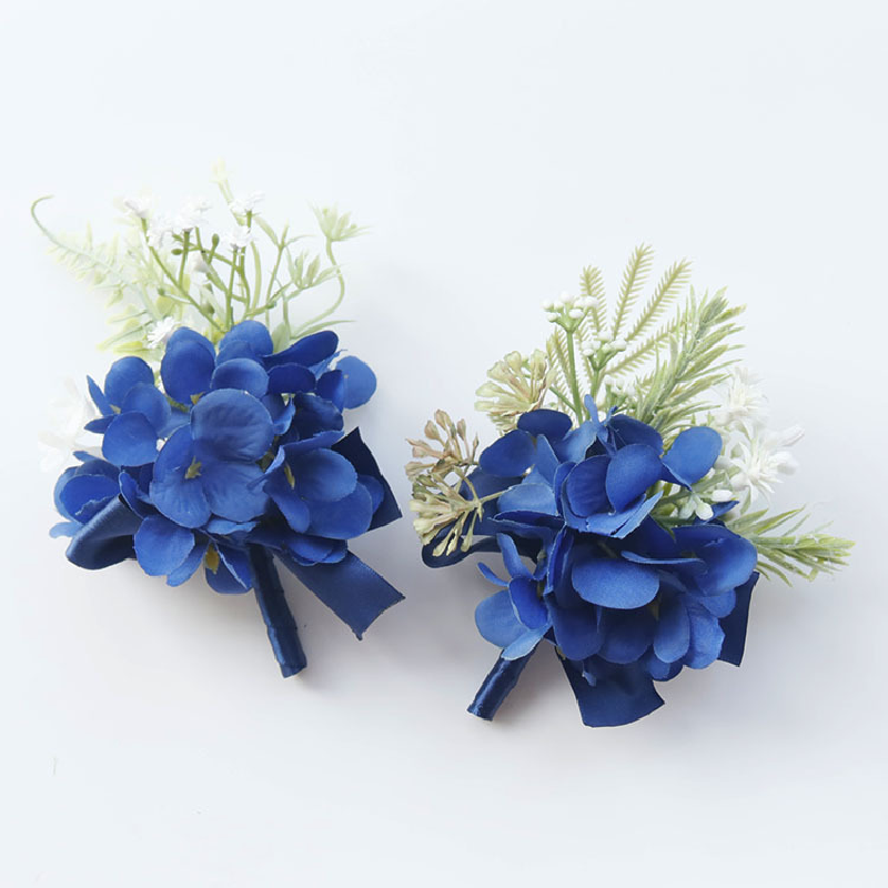 Flores de simulación Floral para boda, suministros para Celebración de negocios, flores de pecho para invitados, flores de mano azules, 2415