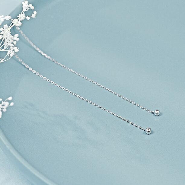 SOFTPIG minimalistyczny 925 srebro wiszące kolczyki dla kobiet biżuterii błyszczący koralik długi łańcuszek frędzel Pendientes