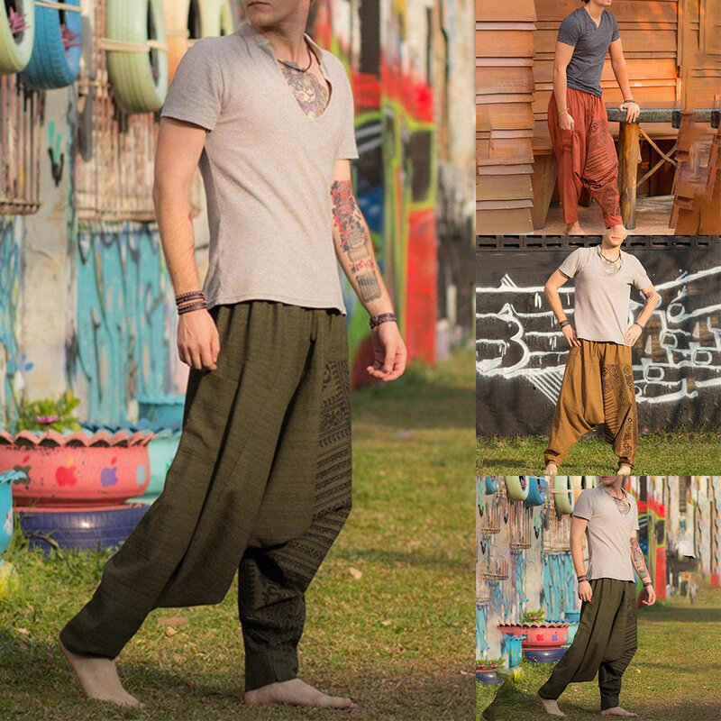 Pantalones bombachos Retro para hombre, bombachos de estilo bohemio, bombachos holgados, elásticos e informales, ropa de Yoga
