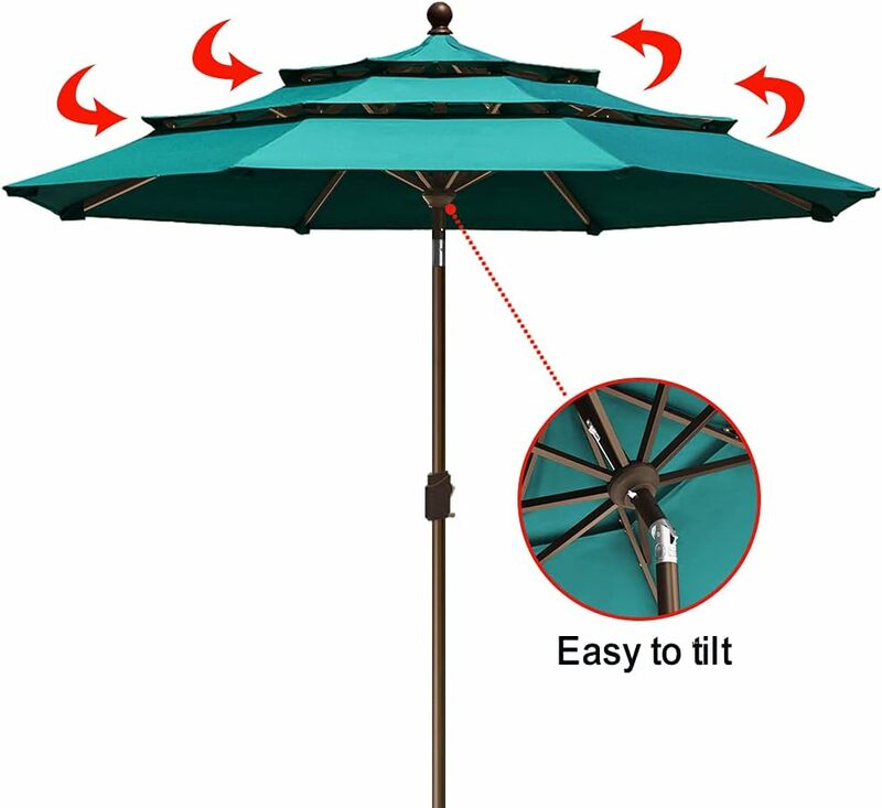 EliteShade parasol sin decoloración, sombrilla de mercado de 3 niveles, 9 pies, terraza, mesa al aire libre, con ventilación