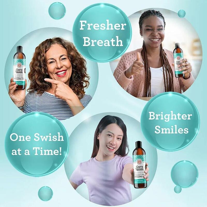 2PCS Pulling Coconut Oil Mouthwash Mint Non Alcohol with Tongue Scraper U-shaped Tongue Oral Clean Teeth Whitening Mouth Wash