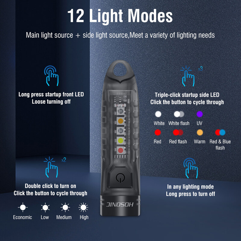 HOSONIC E1 LED Keychain Portable EDC Flashlight Work Light Type-C Rechargeable Mini Torch UV Camping Waterproof Pocket Lantern