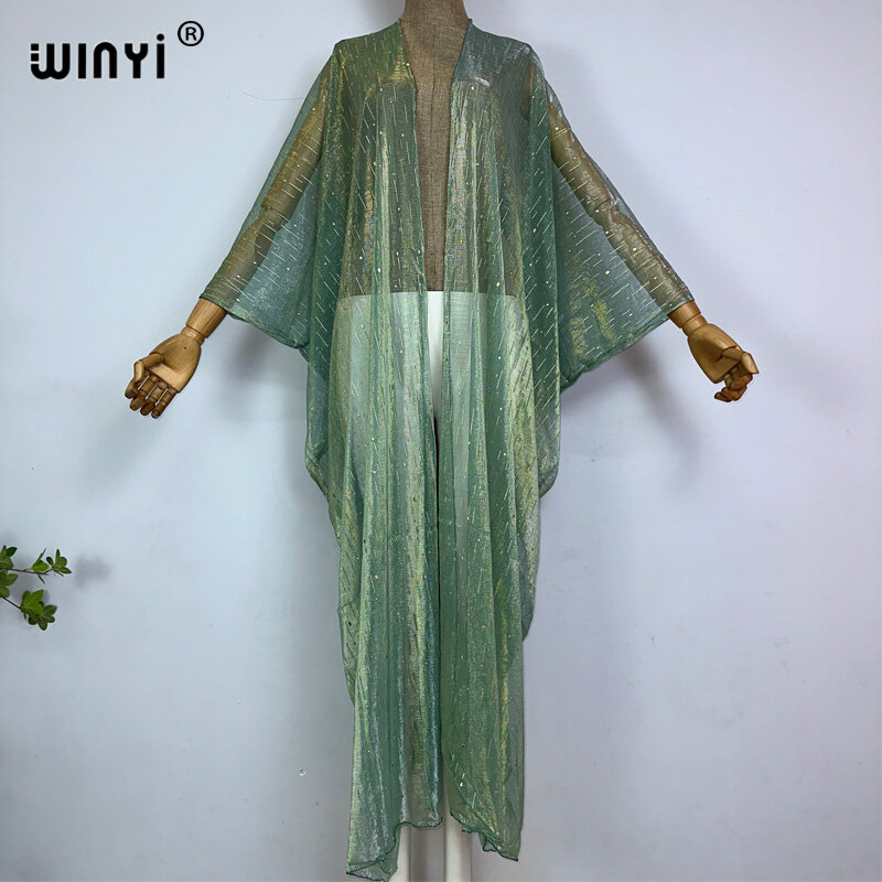 Winyi-女性のためのセクシーな透明な着物、ビーチコート、ルーズドレス、休日のマキシドレス、水着カバーアップ、グラデーション、2色