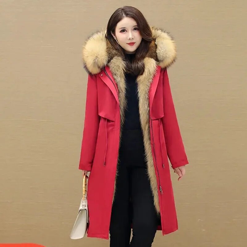 Winter New Women's Jacket  Parkas Thick Warm Fur Lining Long Parke Female Fox Fur Detachable Faux Fur Overcoat Hooded Coat 5XL