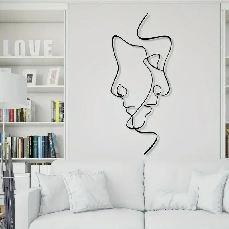 Autocollants muraux d'art de ligne de visage de couple, artisanat minimaliste, art abstrait esthétique, autocollant d'hypothèque pour le salon, appartement PRDecor
