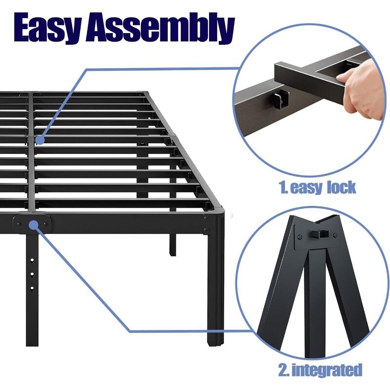 18in High Queen Bed Frame No Box Spring Needed, Heavy Duty Metal Platform Bed Frame Queen Size with Round Corners,  Black