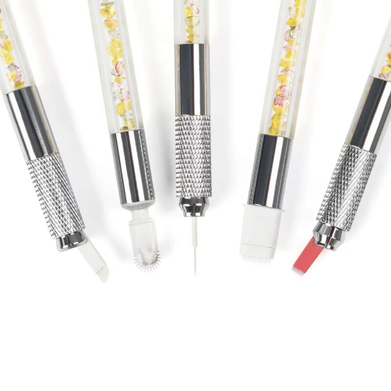 10 stücke Microb lading Doppel köpfe Stift Permanent Make-up Tattoo Maschine Augenbrauen Tattoo manuelle Stift Nadel klinge beide Kristall perle