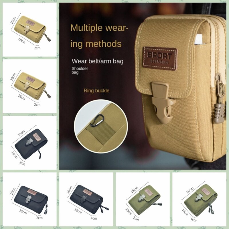 Khaki/black/green Casual Cell Phone Purse Oxford Fabric Horizontal/Vertical Waist Running Bag Waist Bag Multi-function