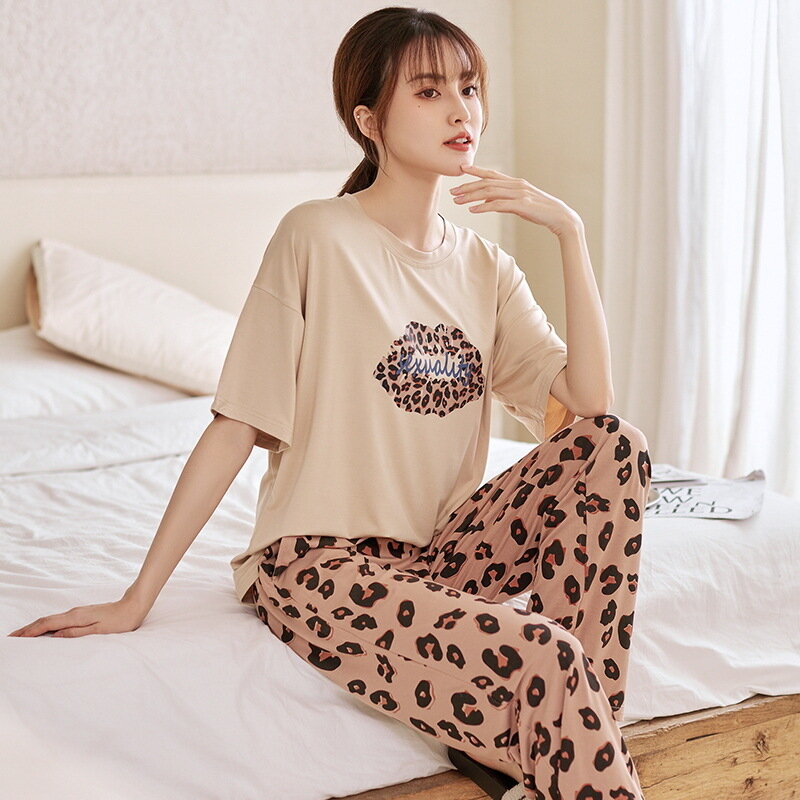2 peças conjuntos de pijamas de impressão xadrez pijamas modais pijamas feminino manga curta o pescoço calças superiores terno pijamas homewear