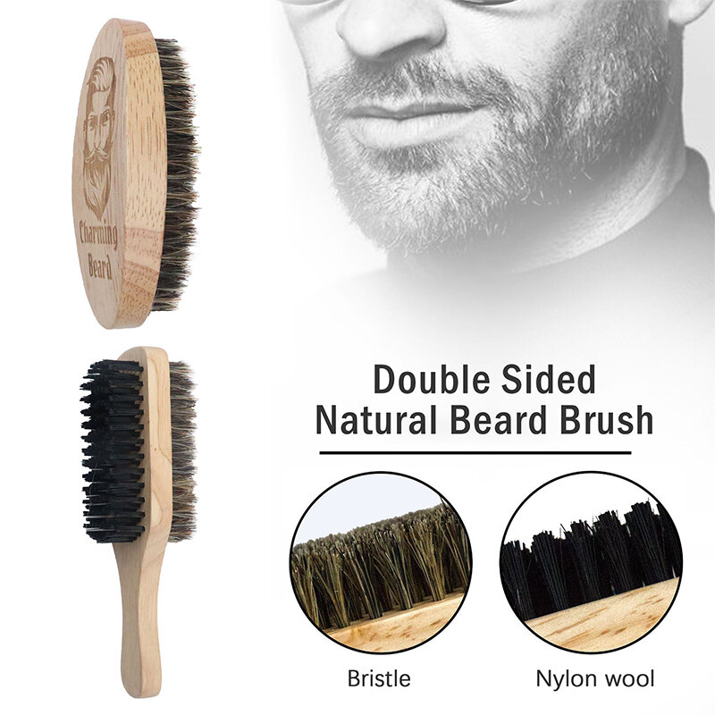 Cepillo de afeitar de cerdas de jabalí ecológico para hombres, cepillo de barba Natural de barbero portátil para limpieza Facial, herramientas de bigote, 1 unidad