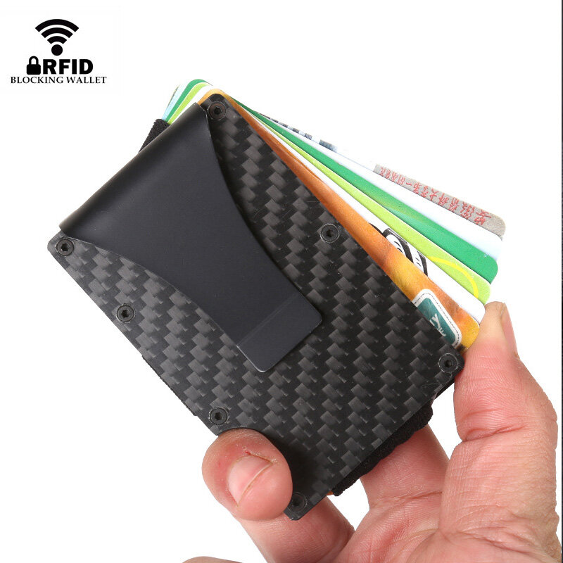 Porte-cartes de crédit Rfid en fibre de carbone pour hommes et femmes, portefeuilles, sacs d'argent, portefeuille mince et fin, mini portefeuille intelligent magique, sacs à main rouges