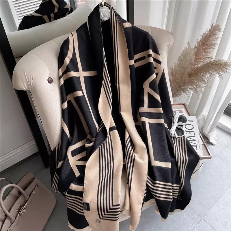Lenço de caxemira feminino de luxo, cobertor quente de inverno, xale grosso, bandana, pashmina poncho feminino, moda 2022