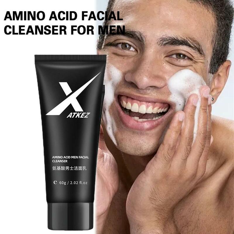 Limpador facial de aminoácidos para homens, lavagem diária e suave do rosto, limpeza de poros profundos, controle de óleo, removedor de acne, 60g, f4g6