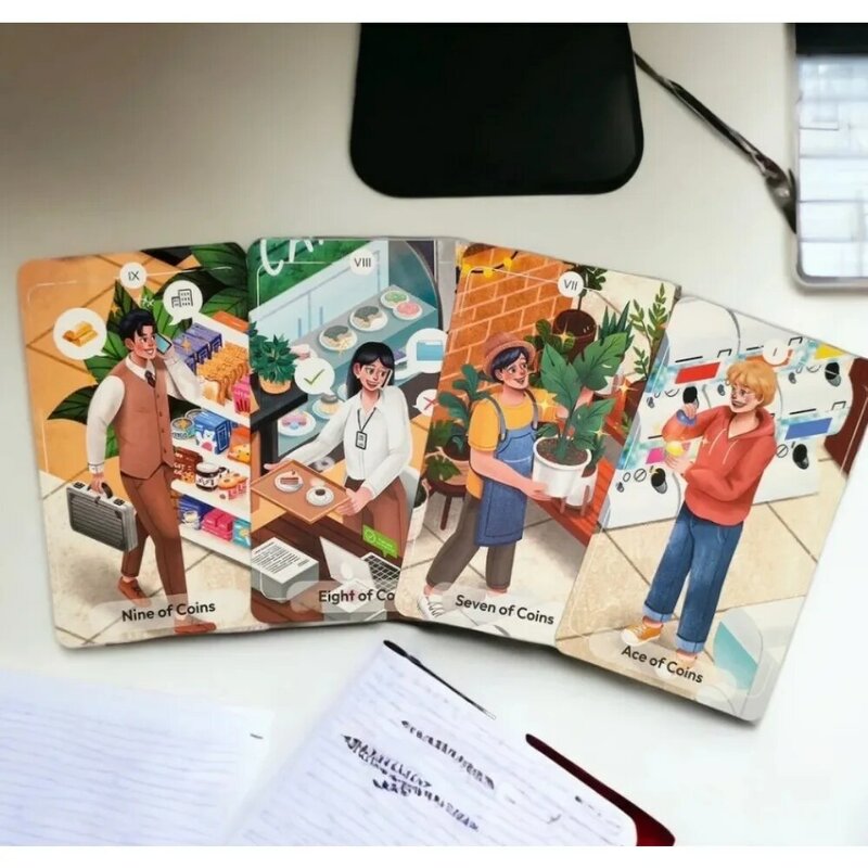 Tarot de 12x7cm, 78 historias, estilo de dibujos animados caprichosos, vida humana, historia de la cultura asiática, arte de Tarot completo, cubierta de Tarot independiente única