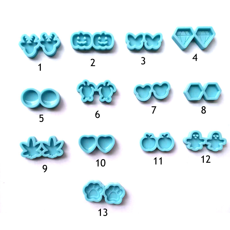 13 tipos de molde de brinco, molde de resina de brinco, molde de silicone diy para anéis de orelha de epóxi