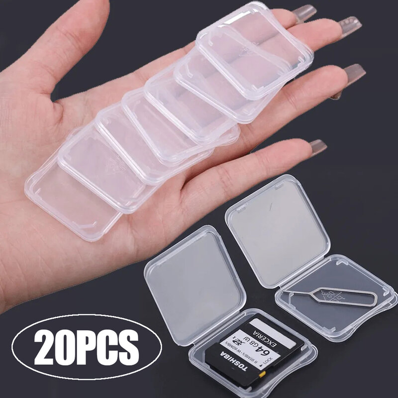 1-20 buah kotak penyimpanan transparan pelindung Pin kartu SIM kartu memori TF/SD kotak pelindung bening antihilang tahan debu