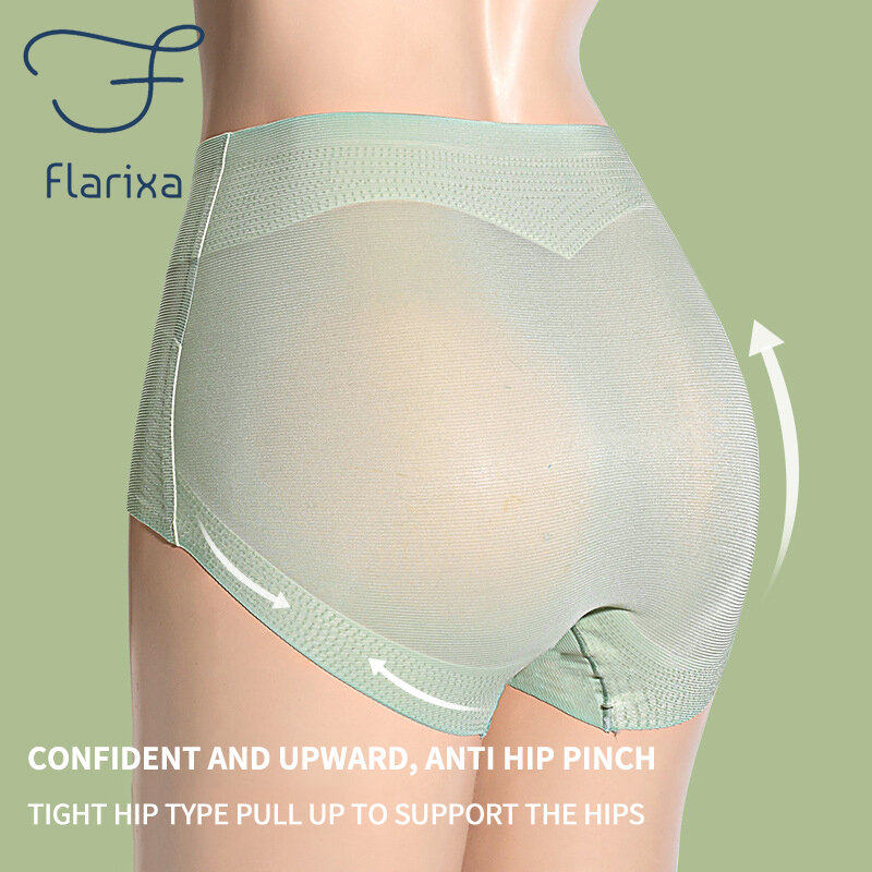 Flarixa Ice Silk Seamless Panties for Women High Waist Tummy Control Belly Shaper Underwear Girl Briefs Butt Lifter Underpants
