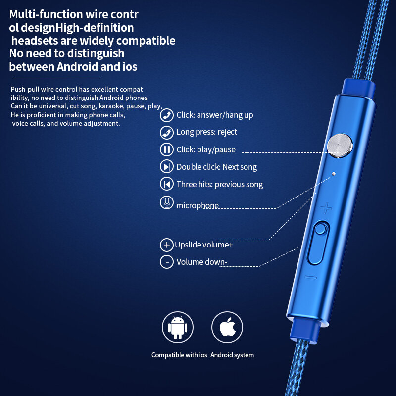 Metall Wired Mobile Headset Mit Mikrofon Headset Bass Telefon Spiel Ohrhörer Stereo Geflochtene Draht Headset Noise Reduction